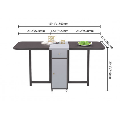 HMR - Dining Set 13"-59" Modern Rectangle Folding Wood Dining Table with 4 Chairs