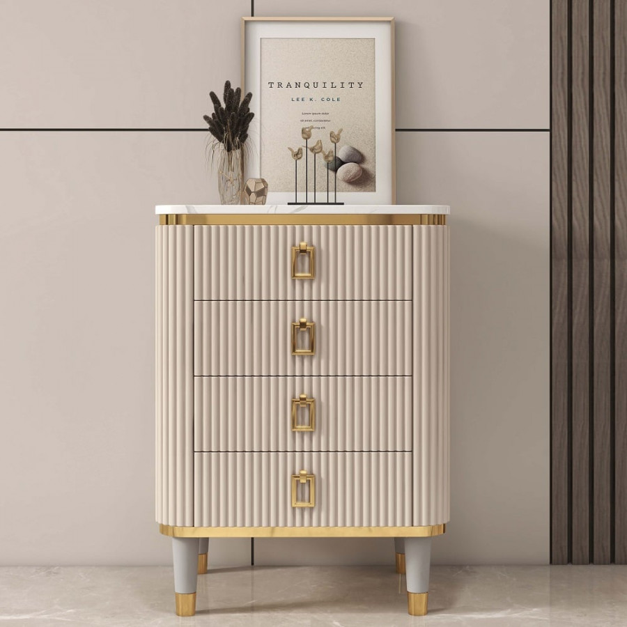 HMR - 4-Drawer Basso-Relievo Chest in Off-White, Medium