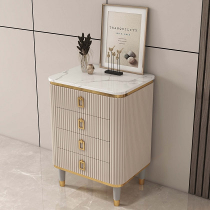 HMR - 4-Drawer Basso-Relievo Chest in Off-White, Medium
