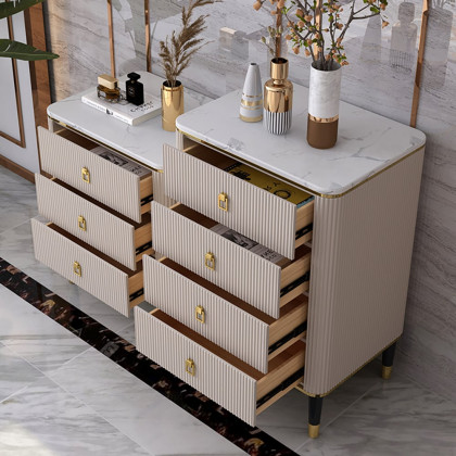 HMR - 4-Drawer Basso-Relievo Chest in Off-White, Medium