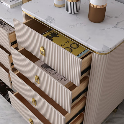 HMR - 4-Drawer Basso-Relievo Chest in Off-White, Medium