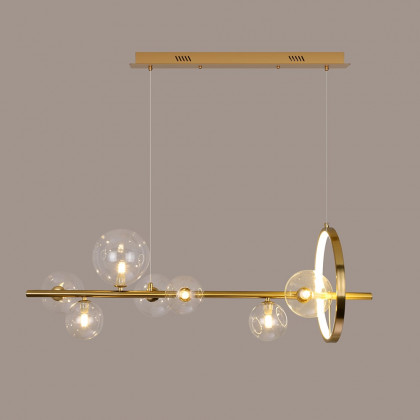 HMR Bubi Modern Linear Kitchen Island Light with Glass Globe Shade - Gold, 7-Light