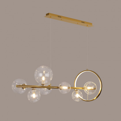 HMR Bubi Modern Linear Kitchen Island Light with Glass Globe Shade - Gold, 7-Light