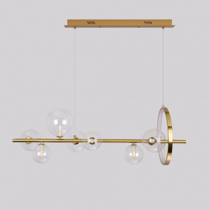 HMR Bubi Modern Linear Kitchen Island Light with Glass Globe Shade - Gold, 7-Light