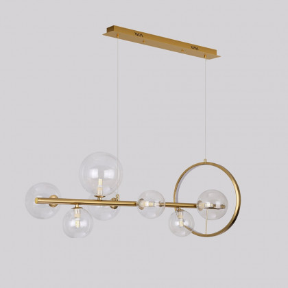 HMR Bubi Modern Linear Kitchen Island Light with Glass Globe Shade - Gold, 7-Light