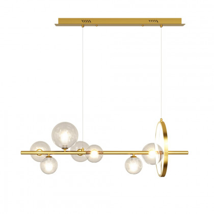 HMR Bubi Modern Linear Kitchen Island Light with Glass Globe Shade - Gold, 7-Light