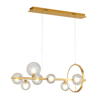 HMR Bubi Modern Linear Kitchen Island Light with Glass Globe Shade - Gold, 7-Light