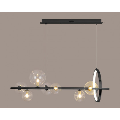 HMR Bubi Modern Linear Kitchen Island Light with Glass Globe Shade - Black, 7-Light