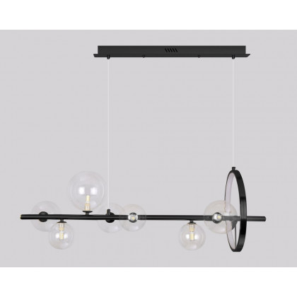 HMR Bubi Modern Linear Kitchen Island Light with Glass Globe Shade - Black, 7-Light