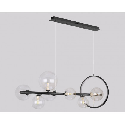 HMR Bubi Modern Linear Kitchen Island Light with Glass Globe Shade - Black, 7-Light