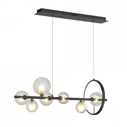 HMR Bubi Modern Linear Kitchen Island Light with Glass Globe Shade - Black, 7-Light