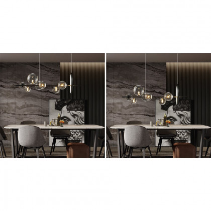 HMR Bubi Modern Linear Kitchen Island Light with Glass Globe Shade - Black, 7-Light