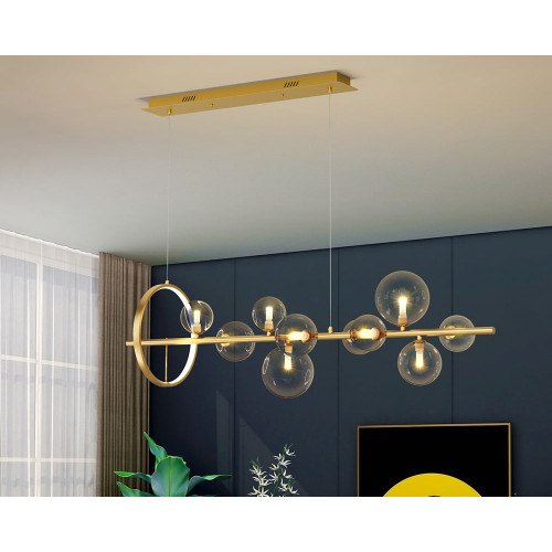 HMR Bubi Modern Linear Kitchen Island Light with Glass Globe Shade - Gold, 10-Light