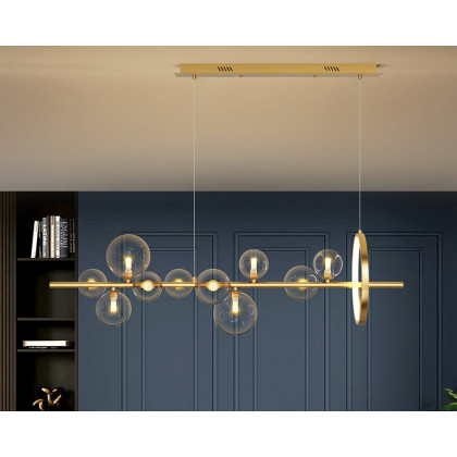 HMR Bubi Modern Linear Kitchen Island Light with Glass Globe Shade - Gold, 10-Light