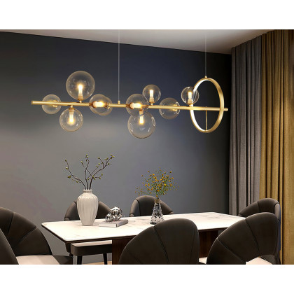 HMR Bubi Modern Linear Kitchen Island Light with Glass Globe Shade - Gold, 10-Light