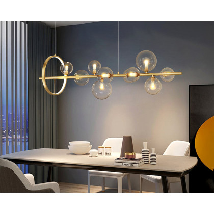 HMR Bubi Modern Linear Kitchen Island Light with Glass Globe Shade - Gold, 10-Light