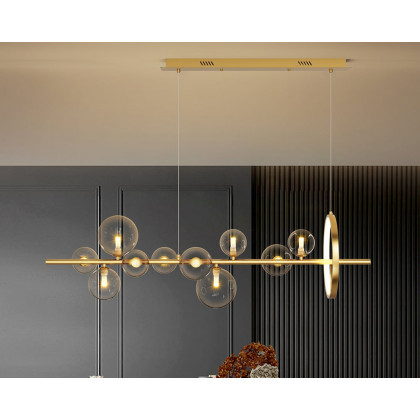HMR Bubi Modern Linear Kitchen Island Light with Glass Globe Shade - Gold, 10-Light
