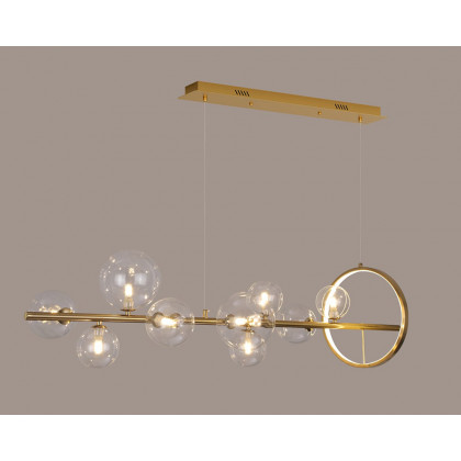 HMR Bubi Modern Linear Kitchen Island Light with Glass Globe Shade - Gold, 10-Light