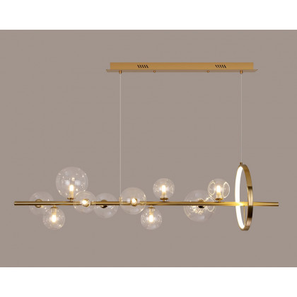 HMR Bubi Modern Linear Kitchen Island Light with Glass Globe Shade - Gold, 10-Light