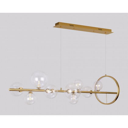 HMR Bubi Modern Linear Kitchen Island Light with Glass Globe Shade - Gold, 10-Light
