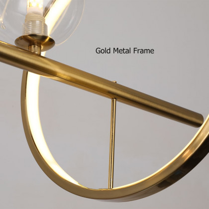 HMR Bubi Modern Linear Kitchen Island Light with Glass Globe Shade - Gold, 10-Light