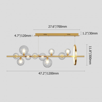 HMR Bubi Modern Linear Kitchen Island Light with Glass Globe Shade - Gold, 10-Light