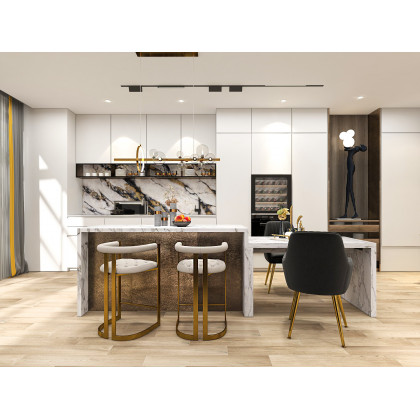 HMR Bubi Modern Linear Kitchen Island Light with Glass Globe Shade - Gold, 10-Light