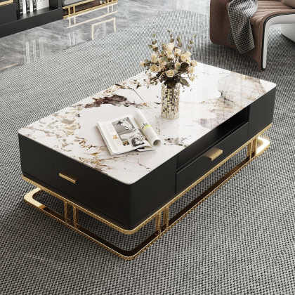 HMR - Stonesk Modern TV Stand & Coffee Table Set for 100" TV in Black with Drawers