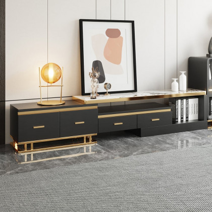 HMR - Stonesk Modern TV Stand & Coffee Table Set for 100" TV in Black with Drawers