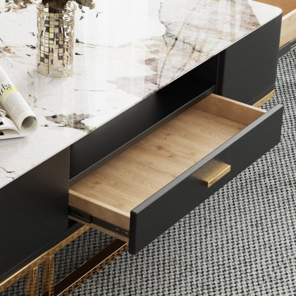 HMR - Stonesk Modern TV Stand & Coffee Table Set for 100" TV in Black with Drawers