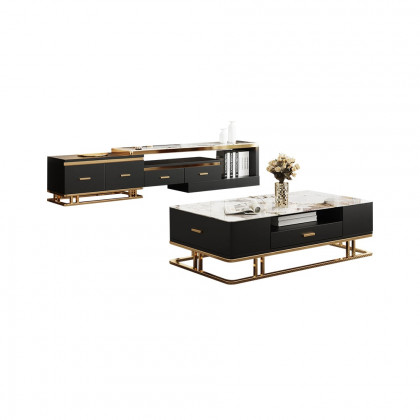 HMR - Stonesk Modern TV Stand & Coffee Table Set for 100" TV in Black with Drawers
