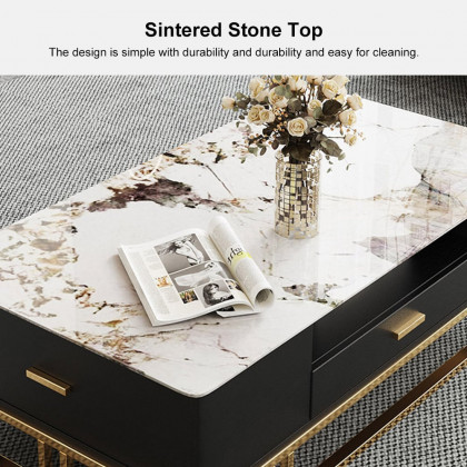 HMR - Stonesk Modern TV Stand & Coffee Table Set for 100" TV in Black with Drawers