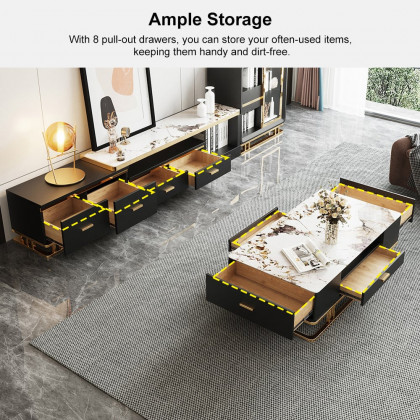 HMR - Stonesk Modern TV Stand & Coffee Table Set for 100" TV in Black with Drawers
