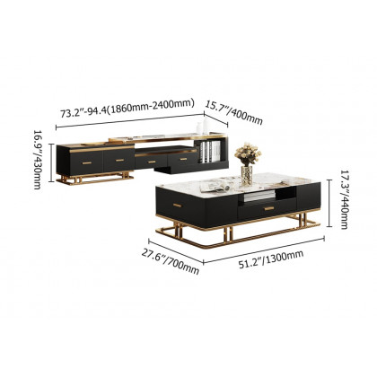 HMR - Stonesk Modern TV Stand & Coffee Table Set for 100" TV in Black with Drawers