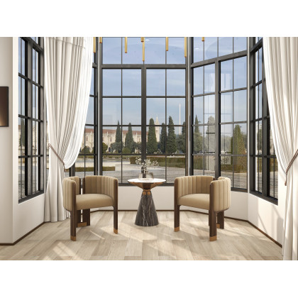 HMR - Gray & Gold Hourglass-Shape End Table with Sintered Stone Top & Stainless Steel Base