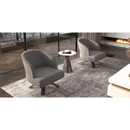 HMR - Gray & Gold Hourglass-Shape End Table with Sintered Stone Top & Stainless Steel Base