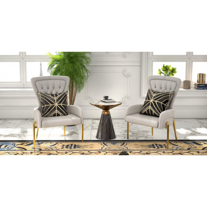 HMR - Gray & Gold Hourglass-Shape End Table with Sintered Stone Top & Stainless Steel Base