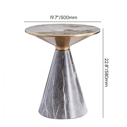 HMR - Gray & Gold Hourglass-Shape End Table with Sintered Stone Top & Stainless Steel Base