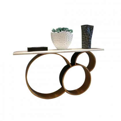 HMR - 57.1" Modern Narrow White Console Table Marble Top Round Stainless Steel Pedestal