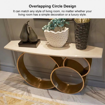 HMR - 57.1" Modern Narrow White Console Table Marble Top Round Stainless Steel Pedestal