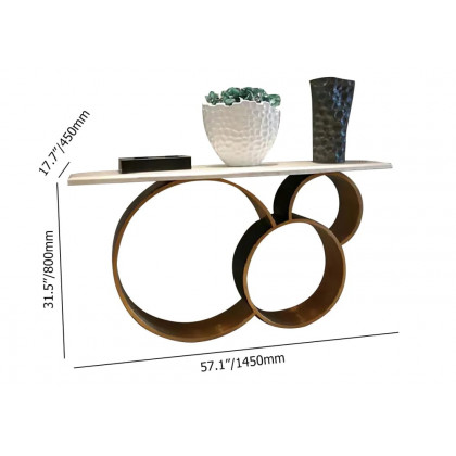 HMR - 57.1" Modern Narrow White Console Table Marble Top Round Stainless Steel Pedestal