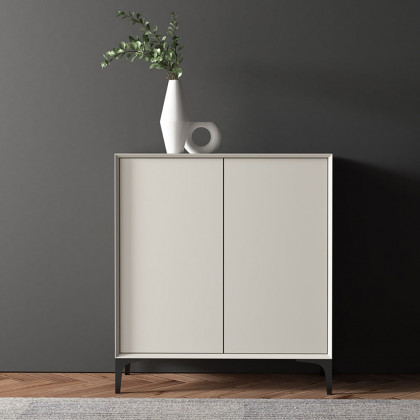 HMR - Nordic Minimalist Off White Wooden Shoe Cabinet with 2-Door 10-Shelf