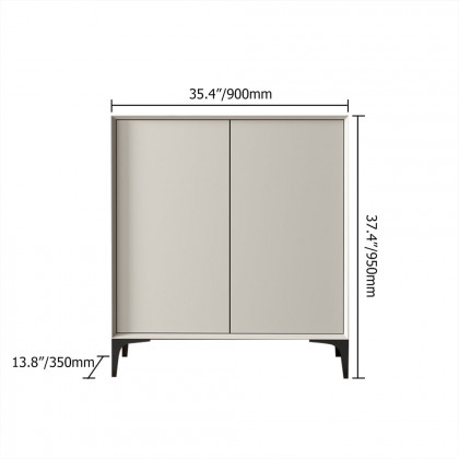 HMR - Nordic Minimalist Off White Wooden Shoe Cabinet with 2-Door 10-Shelf