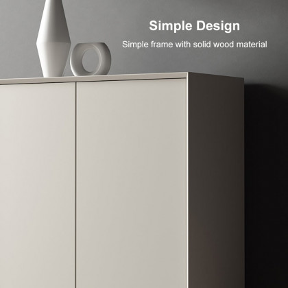 HMR - Nordic Minimalist Off White Wooden Shoe Cabinet with 2-Door 10-Shelf