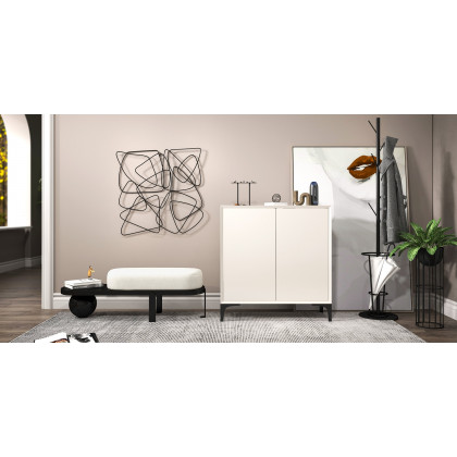 HMR - Nordic Minimalist Off White Wooden Shoe Cabinet with 2-Door 10-Shelf