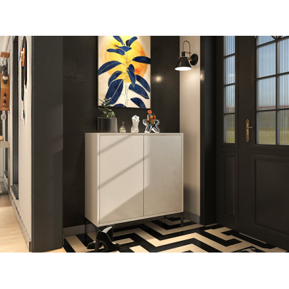 HMR - Nordic Minimalist Off White Wooden Shoe Cabinet with 2-Door 10-Shelf
