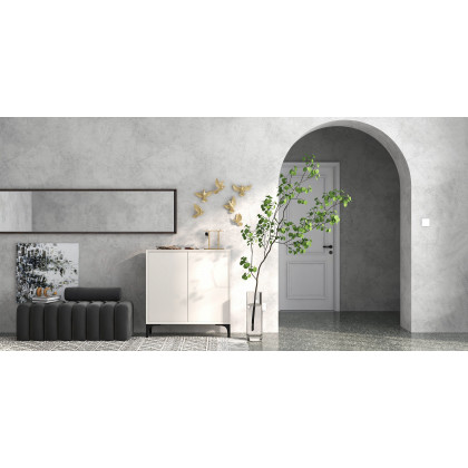 HMR - Nordic Minimalist Off White Wooden Shoe Cabinet with 2-Door 10-Shelf