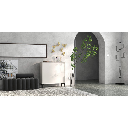 HMR - Nordic Minimalist Off White Wooden Shoe Cabinet with 2-Door 10-Shelf