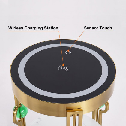 HMR Modern Nightstand with LED Light Bedside Table with Wireless Charging & USB Port - Gold & Black