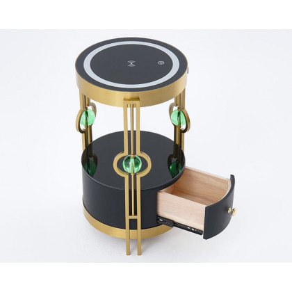 HMR Modern Nightstand with LED Light Bedside Table with Wireless Charging & USB Port - Gold & Black